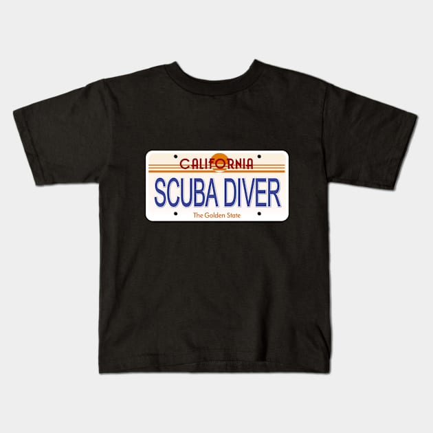 Scuba Diver California State License Plate Kids T-Shirt by Mel's Designs